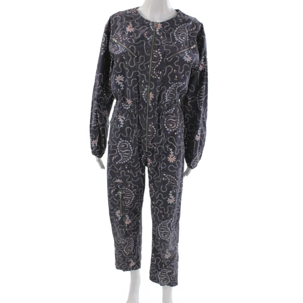 Isabel Marant Etoile Women Jumpsuit Black Paisley Long Sleeve Size 34
